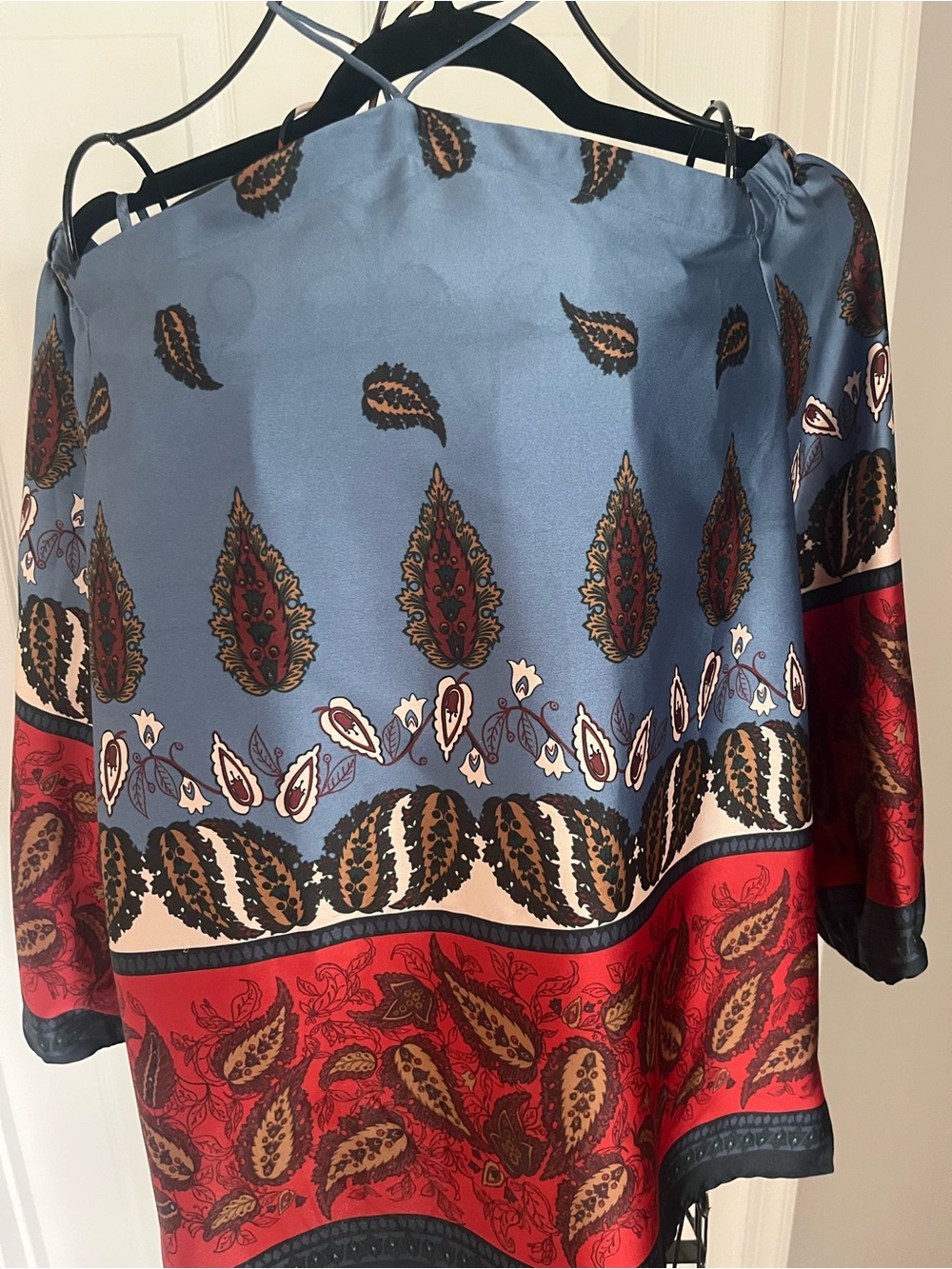 LOFT Satin Paisley Off-Shoulder Tunic in Blue and Red